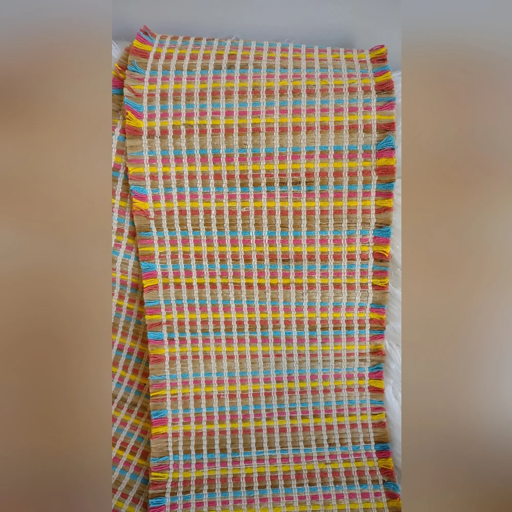 Threshold Table Runner Woven 14x72 Natural Jute Multicolor Stripe Fringe